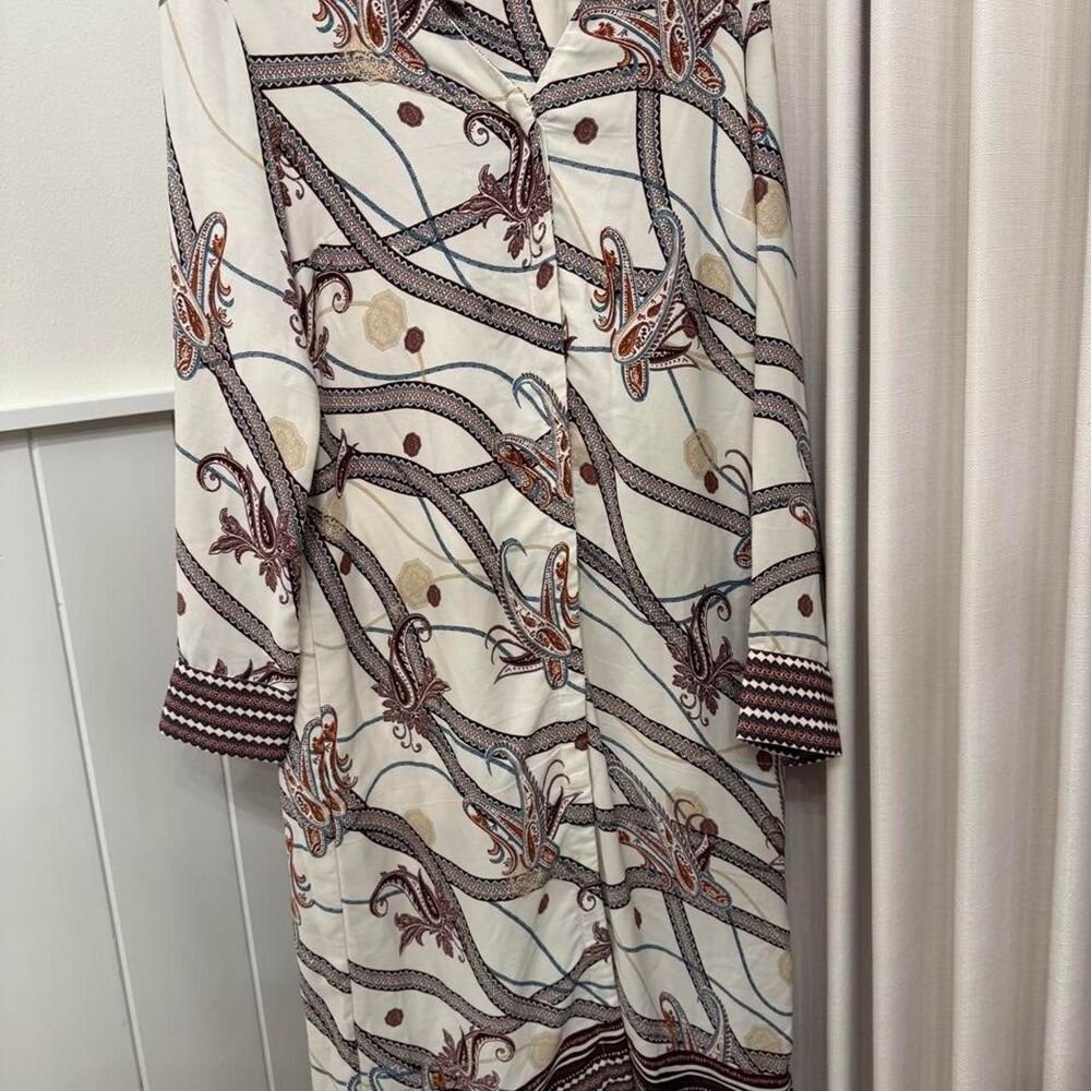 Paisley Scarf Print Long Sleeve Midi Dress Boho Retro